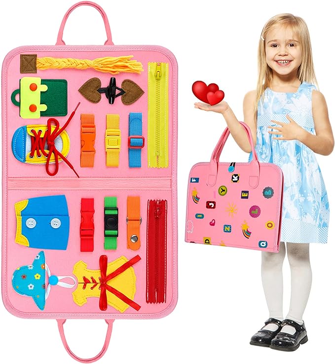 GIFTINBOX Toddler Busy Board Montessori Toys Pink